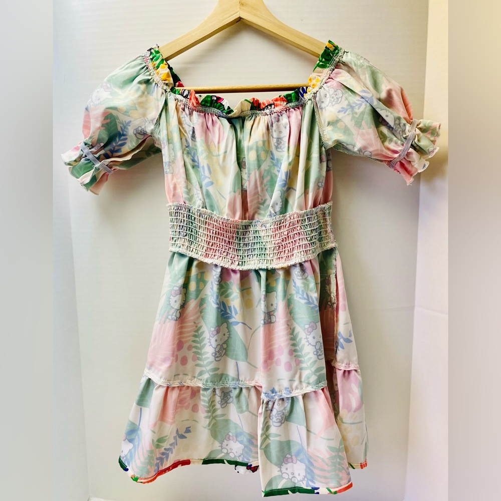Hello Kitty and Friends Girls Off Shoulder Tropical Print Dress 9Y SHEIN X - Picture 14 of 16